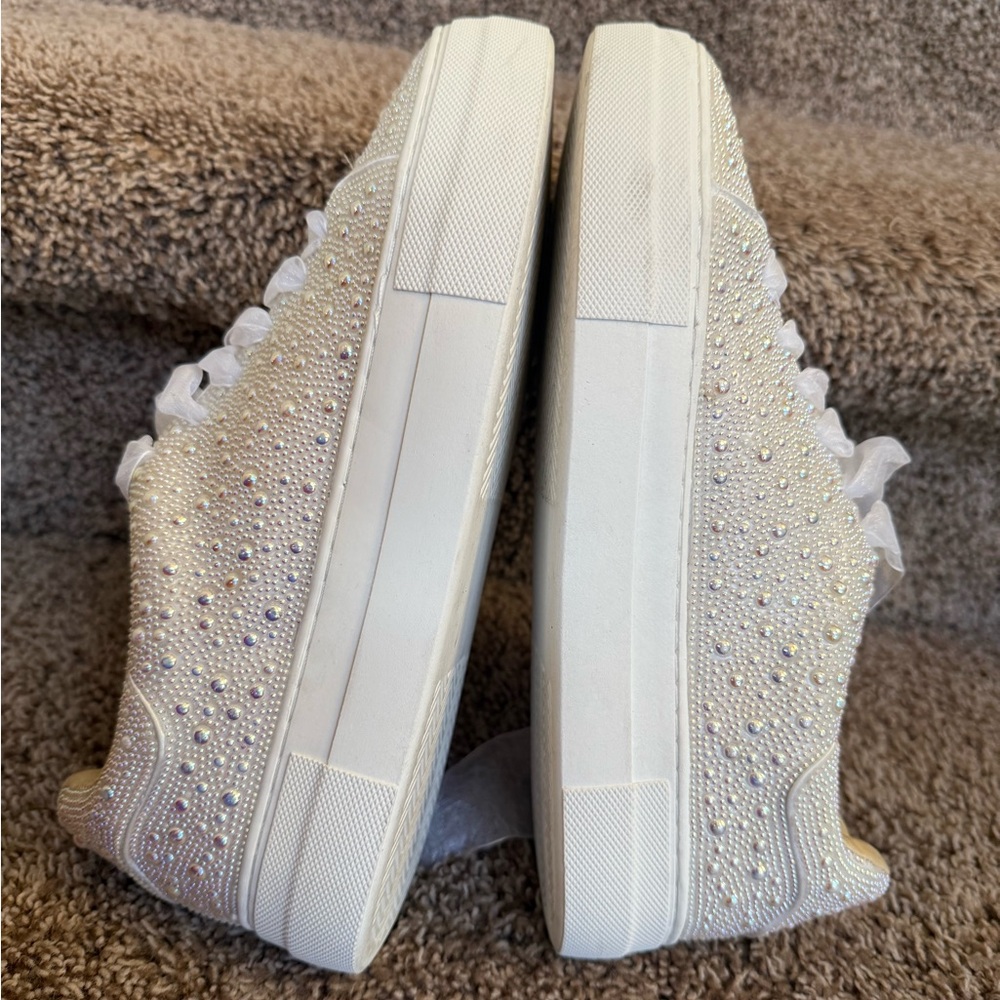 Betsey Johnson Sdny Women’s Cream Beaded Embellished Women's Sneakers - Picture 10 of 14